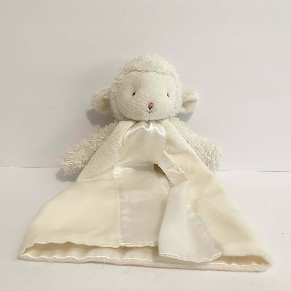 Bunnies By The Bay Sheep Lovey Baby Plush White Lamb Satin Paci Holder Stuffed